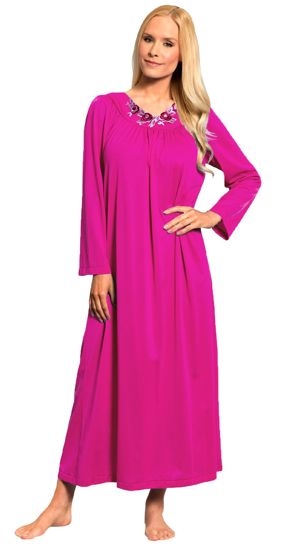 Shadowline Womens Shadowline Women's Petals 53 Inch Long Sleeve Long GownNightgown