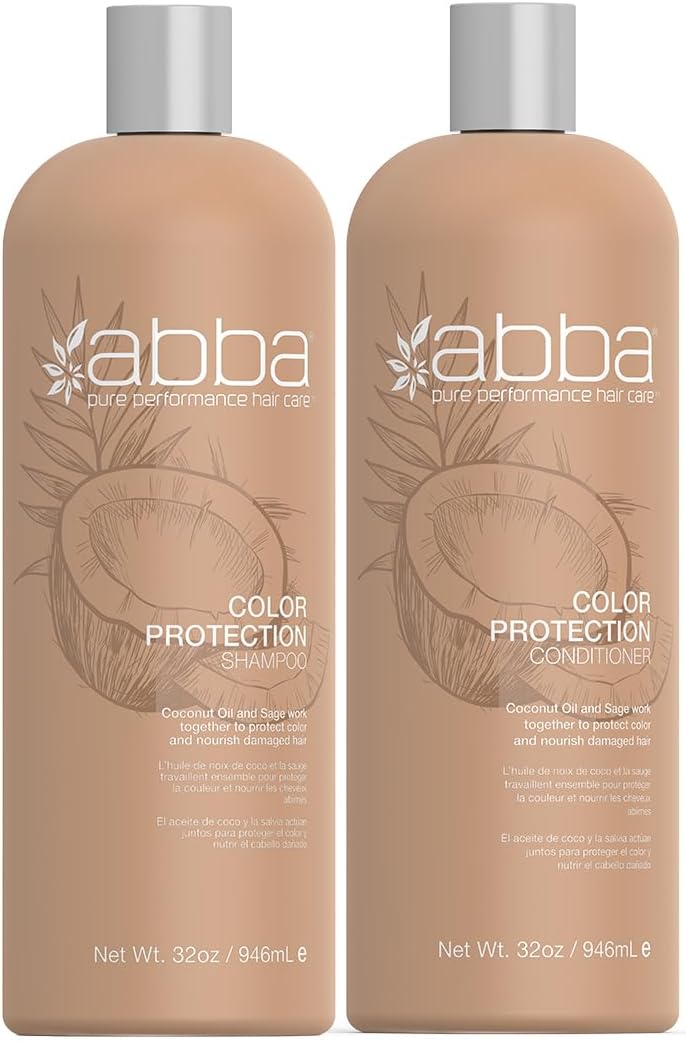 ABBA - Pure Color Protection Shampoo & Conditioner Shine Enhancing & Nourishing Value Duo Set – Coconut Oil & Sage, 32 fl oz Each