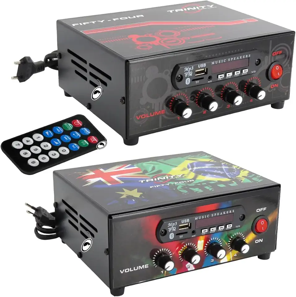 Amplificador de Mesa Trinity Fifty Four com Bluetooth Entrada USB 200W RMS 4 Canais - Ideal Para Som de Igrejas Lojas Casa (Preto)