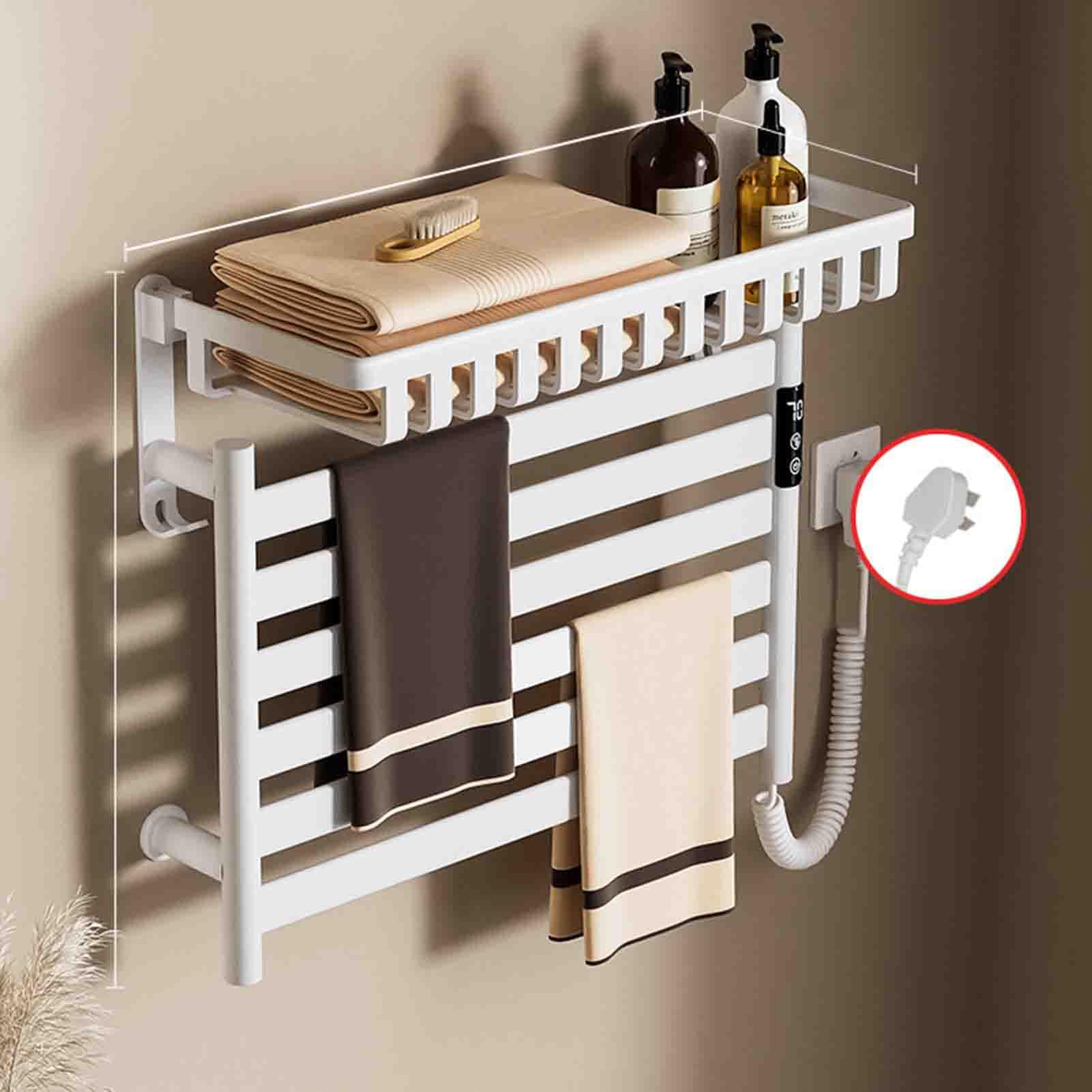 Tendedero calefaccionado para baño con estante plegable y calor de fibra