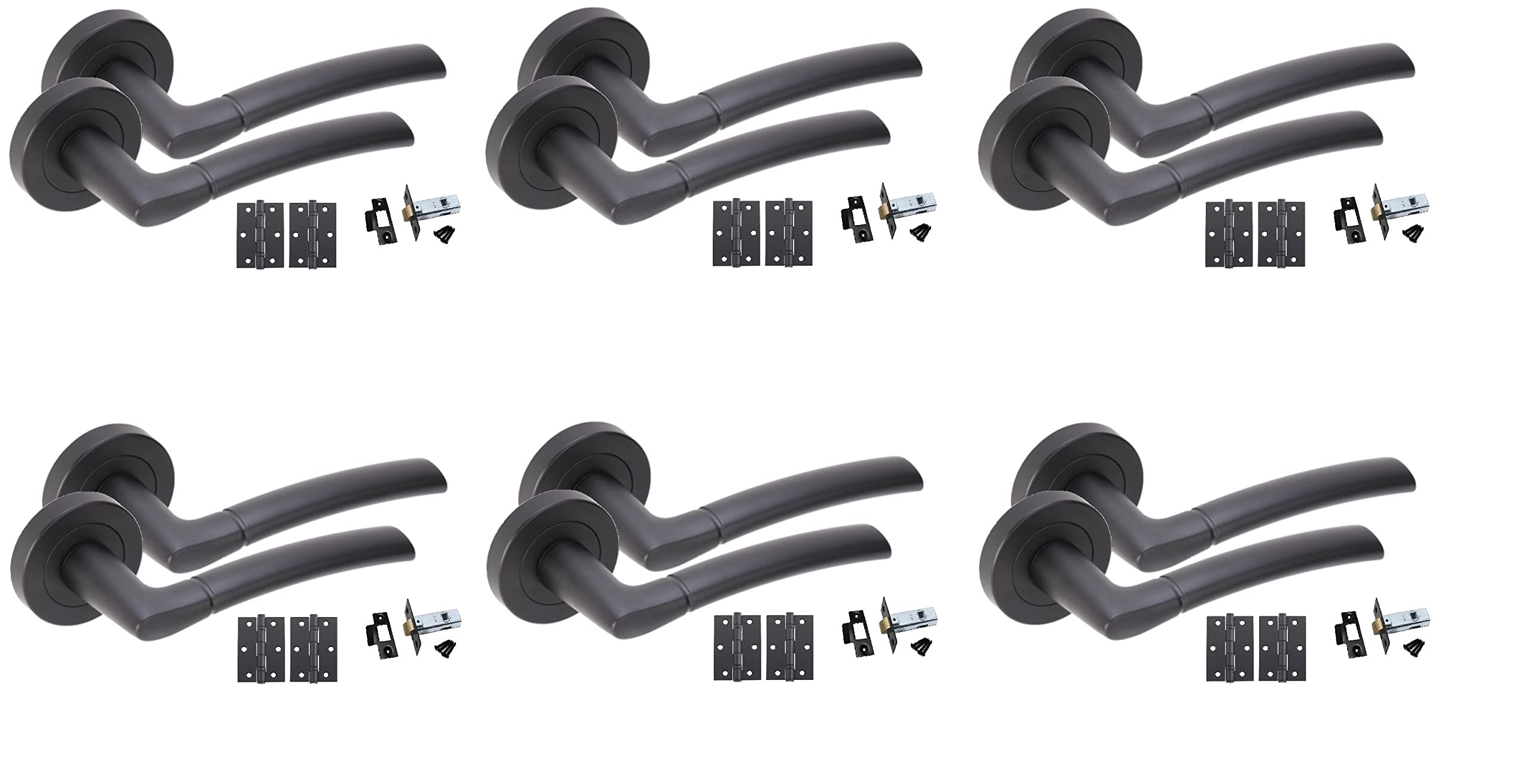 Golden Grace Indiana Door Handle Set - Matt Black - 6 Pack