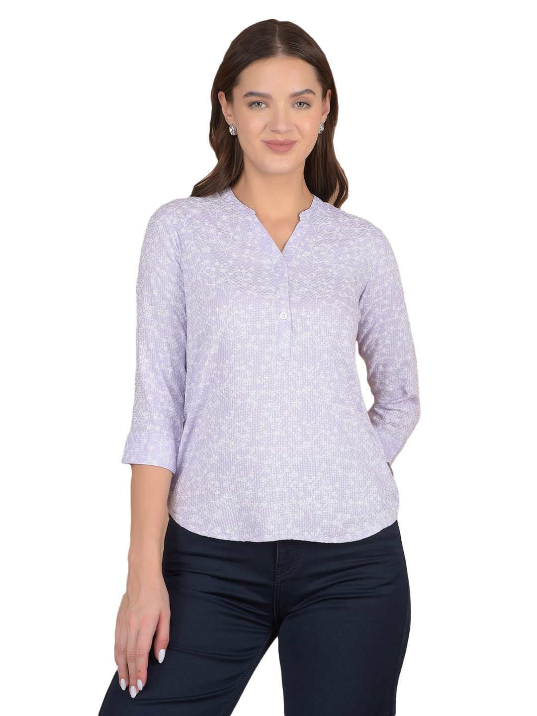 crimsoune club Women's Purple Floral Print V-Neck Top-picture-31