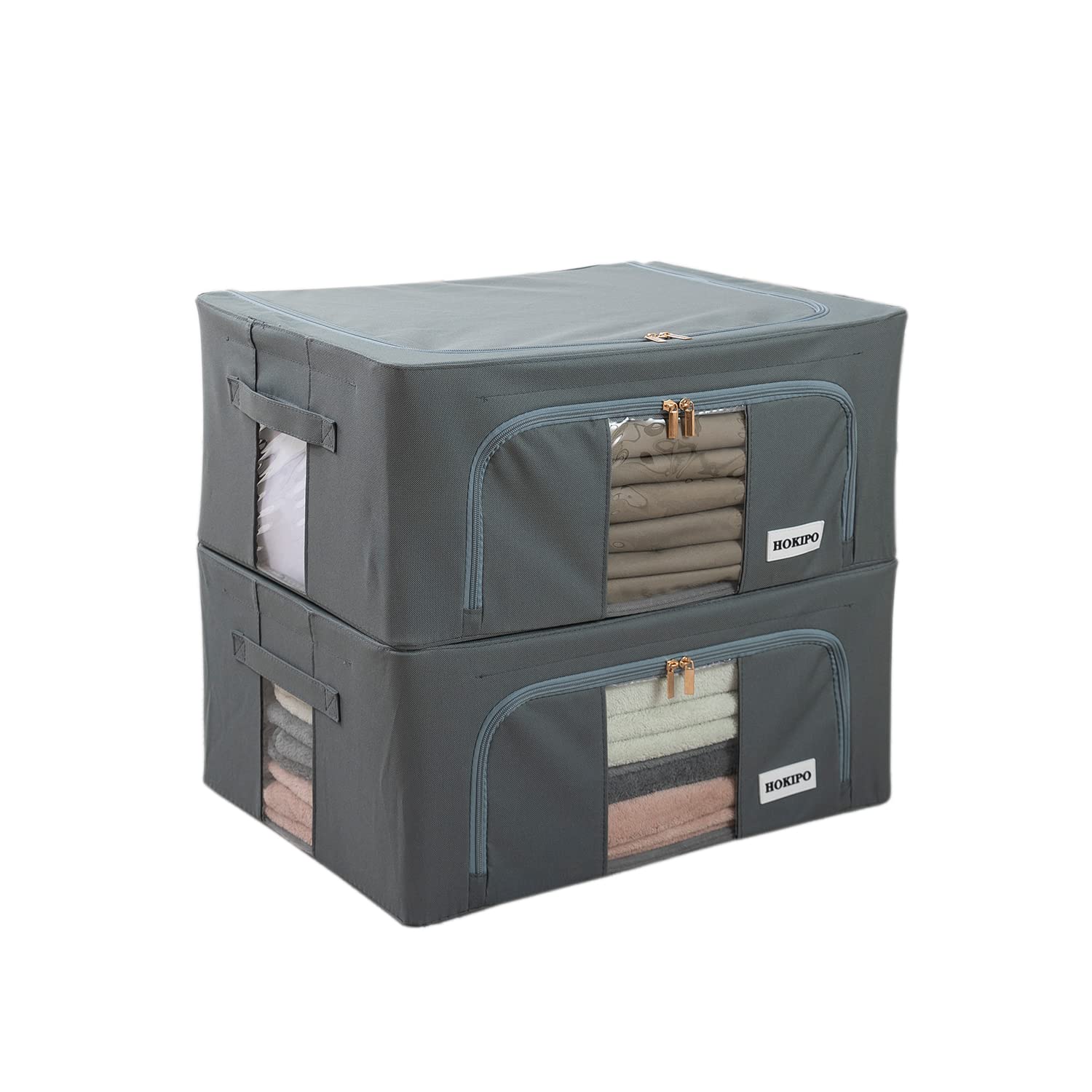 HOKIPO Moisture and Moth Resistant Clothes Organiser for Wardrobe, Grey 44L- Pack of 2 (AR-4732-GRY*2)