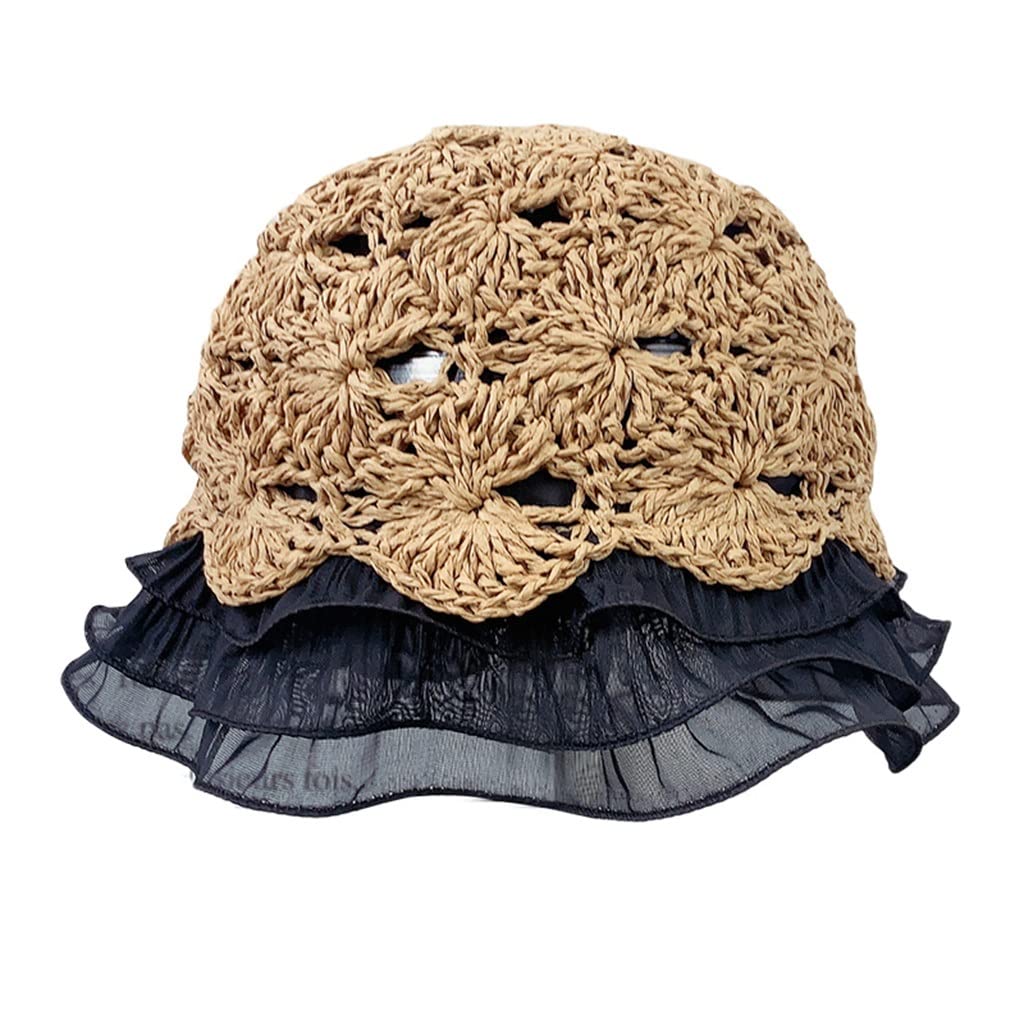 Sombrero de Verano para Mujer, Sombrero Tejido de Encaje, Protector Solar versátil, Sombrero de Cubo, Aleros pequeños de Verano