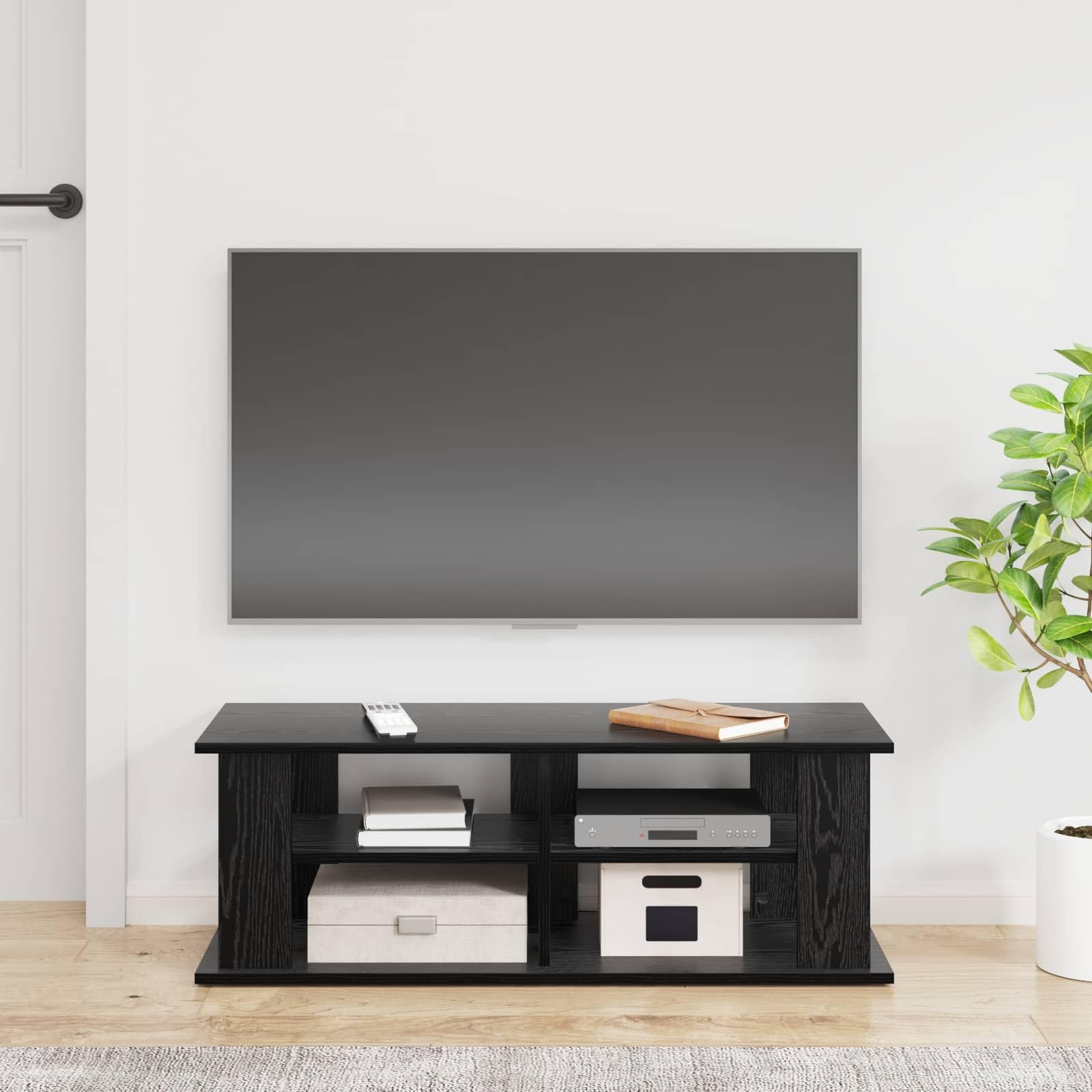 Générique Szafka pod telewizor z drewna Ingenierie 96 cm czarna | Czysty design, półki do przechowywania, niski profil, do nowoczesnego salonu, sprzęt multimedialny