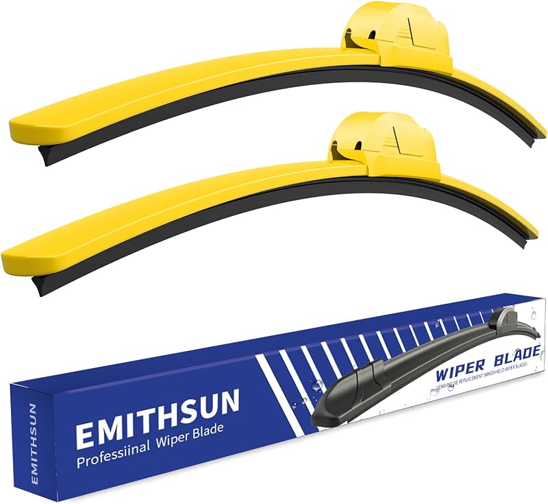 Palhetas do limpador de para-brisa EMITHSUN amarelas dianteiras 26" e 16" para gancho U/J – Par