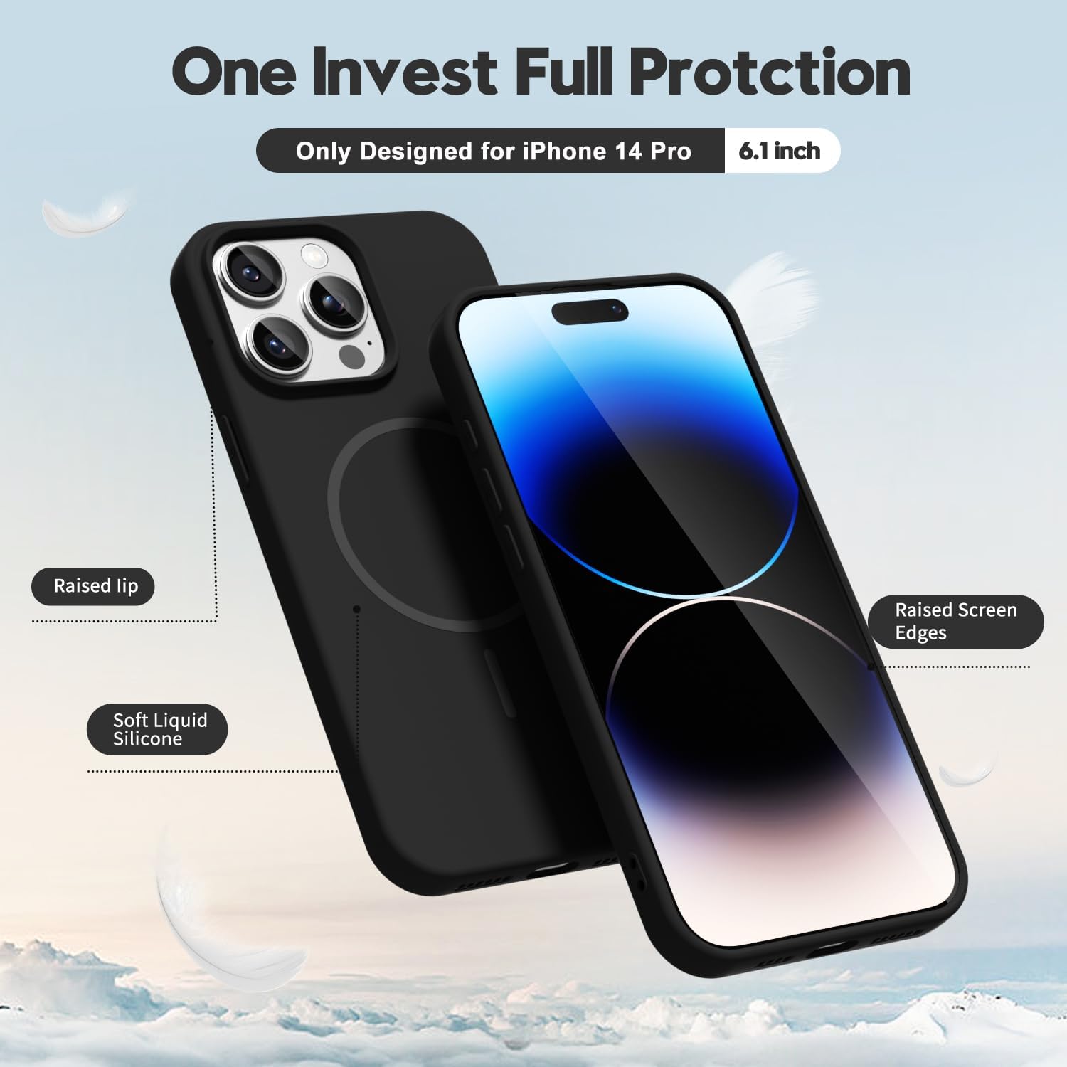 oakxco for iPhone 14 Pro Case Silicone Mag Safe, Magnetic Slim Thin Phone Case Compatible with Magsafe Wireless Charging, Cute Girly Aesthetic Soft Rubber Gel Safecase for Women Girls, Black - Image 4