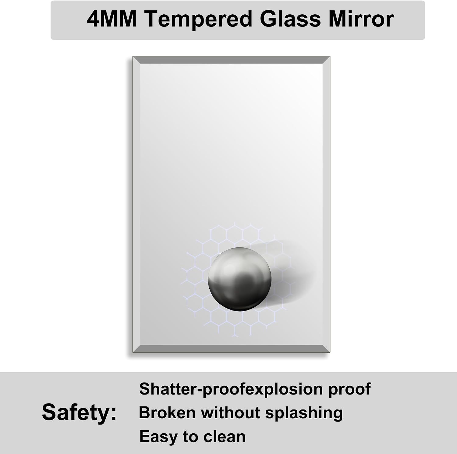 Beveled Bathroom Mirror for Wall, Rectangle Frameless Wall Mirror 24 x 16 Inch for Vanity Living Room Entryway Bedroom, Tempered Glass, Shatterproof, Hangs Horizontally or Vertically