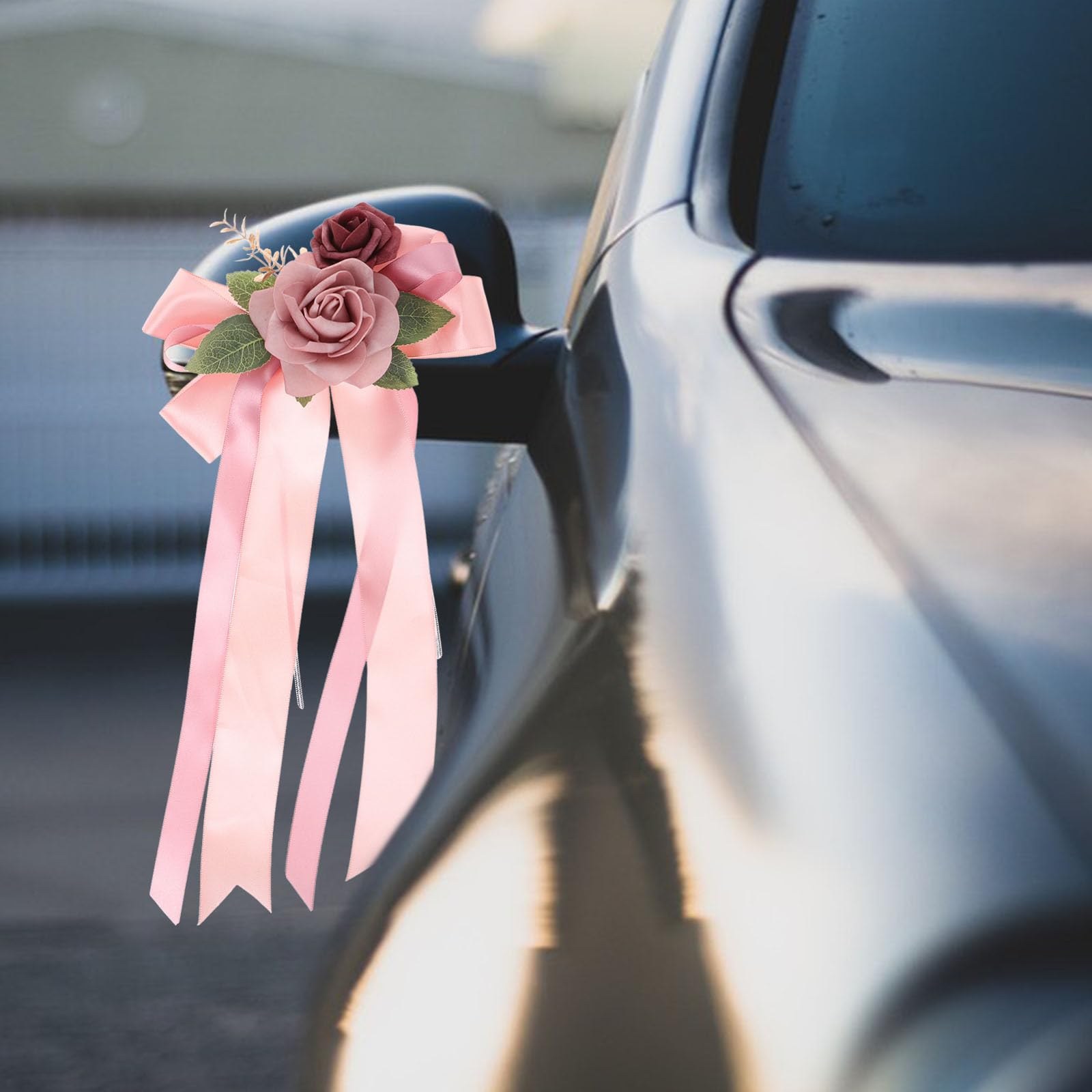 Décoration Voiture de Mariage Fleurie Artificielle en Soie Rose, Accessoire Rétro pour Rétroviseur et Poignée de Porte, Fleurs Décoratives Polyvalentes pour Mariage et Réception,