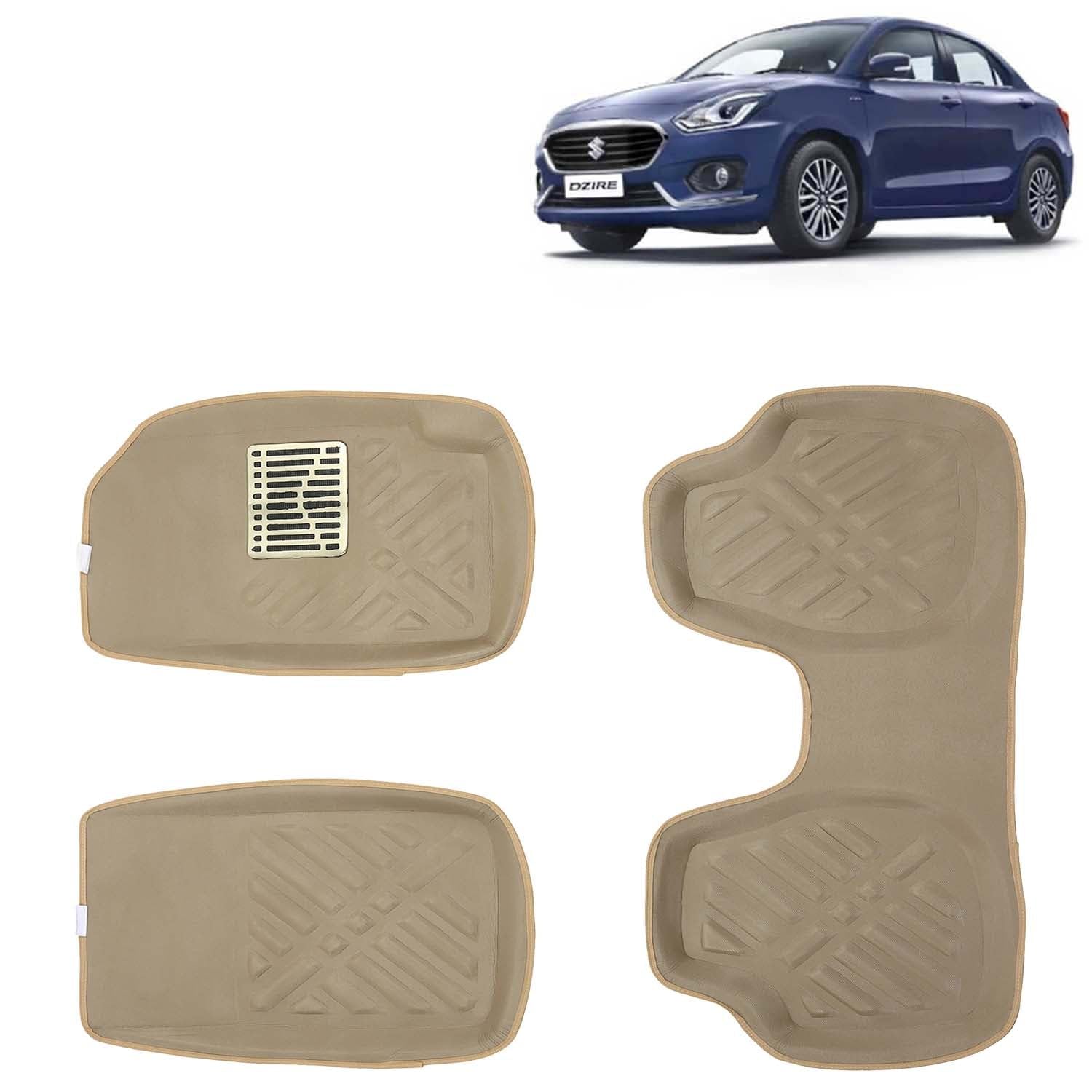 Kingsway Maruti Suzuki Swift Dzire Car Mat 4D, Only Compatible with Year 2017 to 2019 All Model, Set of 3 Pcs Car Floor Mats, Premium Car Accessories, Tray Shape PVC 4D Foot Mats, Washable, Beige