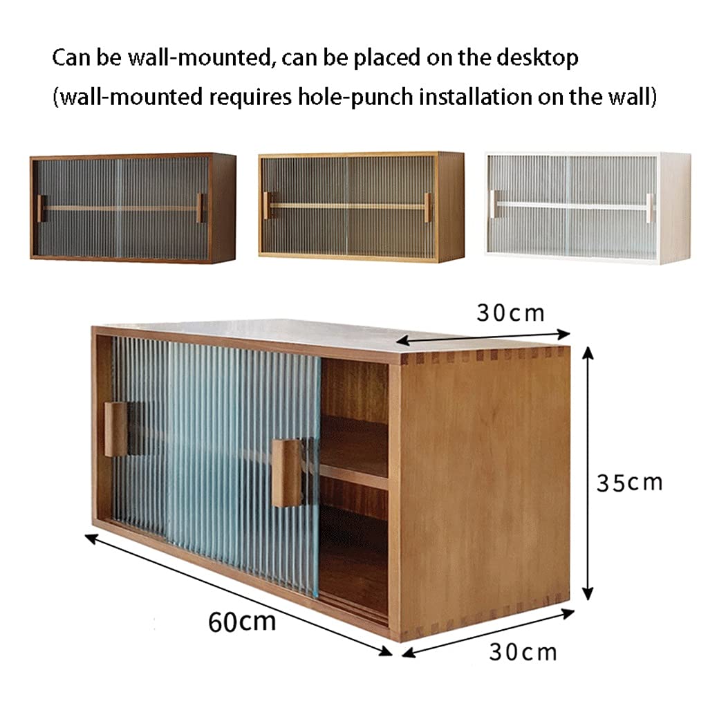 Wooden Display Cabinet,Wall Shelf Hanging Cupboard, 2 Tier for Kitchen Countertop Bar Sideboard Collectibles Storage with Glass Sliding Door(Wood Color)