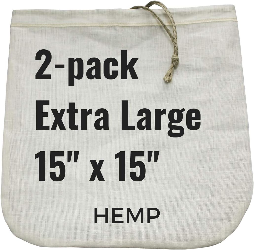 Gaia Guy2 Extra-Large Nut Milk Bags - 15" x 15" - All Natural Hemp Reusable Food Strainer for Yogurt, Cheese, Nut Milks, Tea, Coffee & More - 100% Eco-Friendly (hemp)