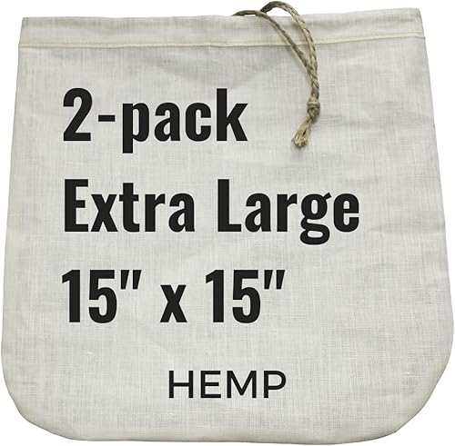 2 bolsas extra grandes de leche de nueces, 15 x 15 pulgadas, colador de alimentos reutilizables de cáñamo natural para yogur, queso, leches de