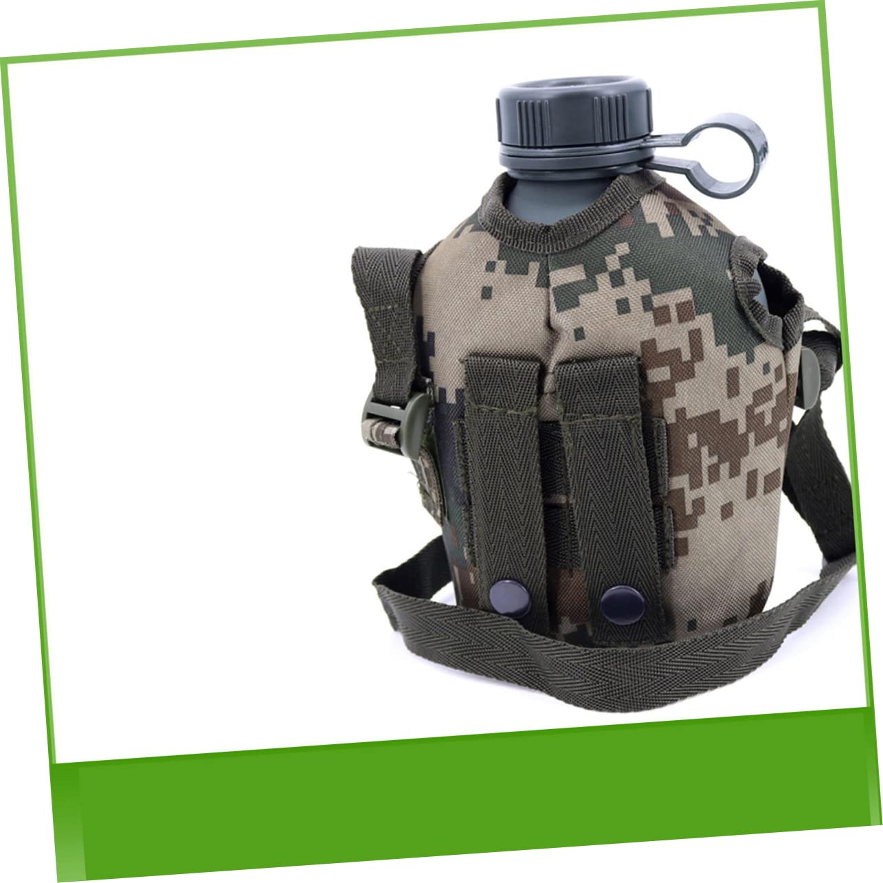 Borraccia Militare in Lega di Alluminio 1l Chiusura | Set 1 Pezzo, Custodia in Canvas Bottone a Pressione, Gancio Integrato per Viaggi e Outdoor