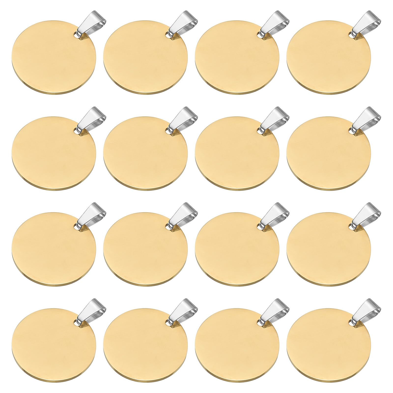 PATIKIL 16Pcs Metal Stamping Blanks, 25mm Round Stamping Name Tags Stainless Steel Blanks Metal Plate with Hole for Laser Engraving Stamping Dog Tags Keychain Making, Gold
