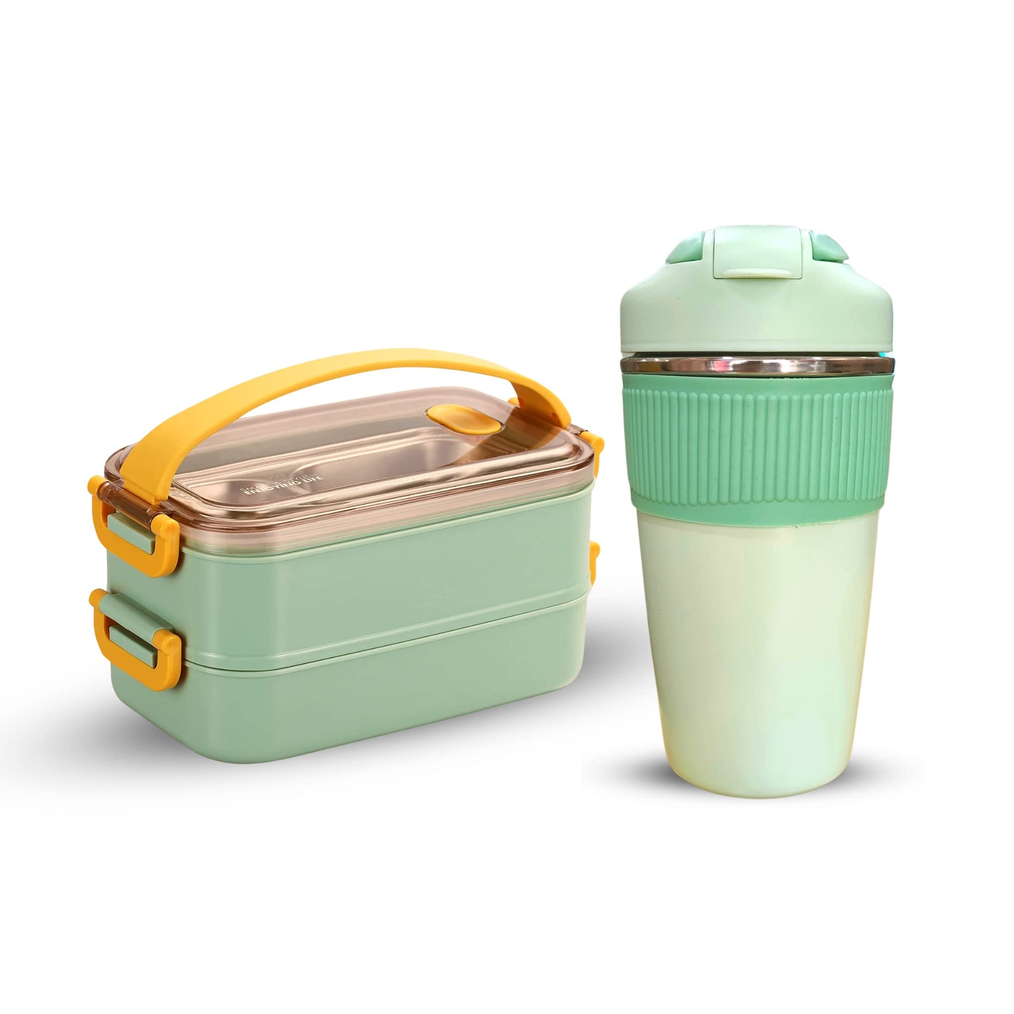 Yelona 1.6 Litre Stackable Bento Box Lunch Box Containers with 480 ML Insulated Leak-Proof Coffee/Beverage Tumbler for Dining Out, Work, School, Picnic - Fern Green (B0C6MPY9NC) Amazon Price History, Amazon Price Tracker