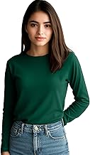 JUNEBERRY® Pure Cotton Round Neck Regular Fit Core Fashion Solid Full Sleeve T-Shirt for Women & Girls (Colors: Black, Cork, Green, Navy, Swanwhite & White)
