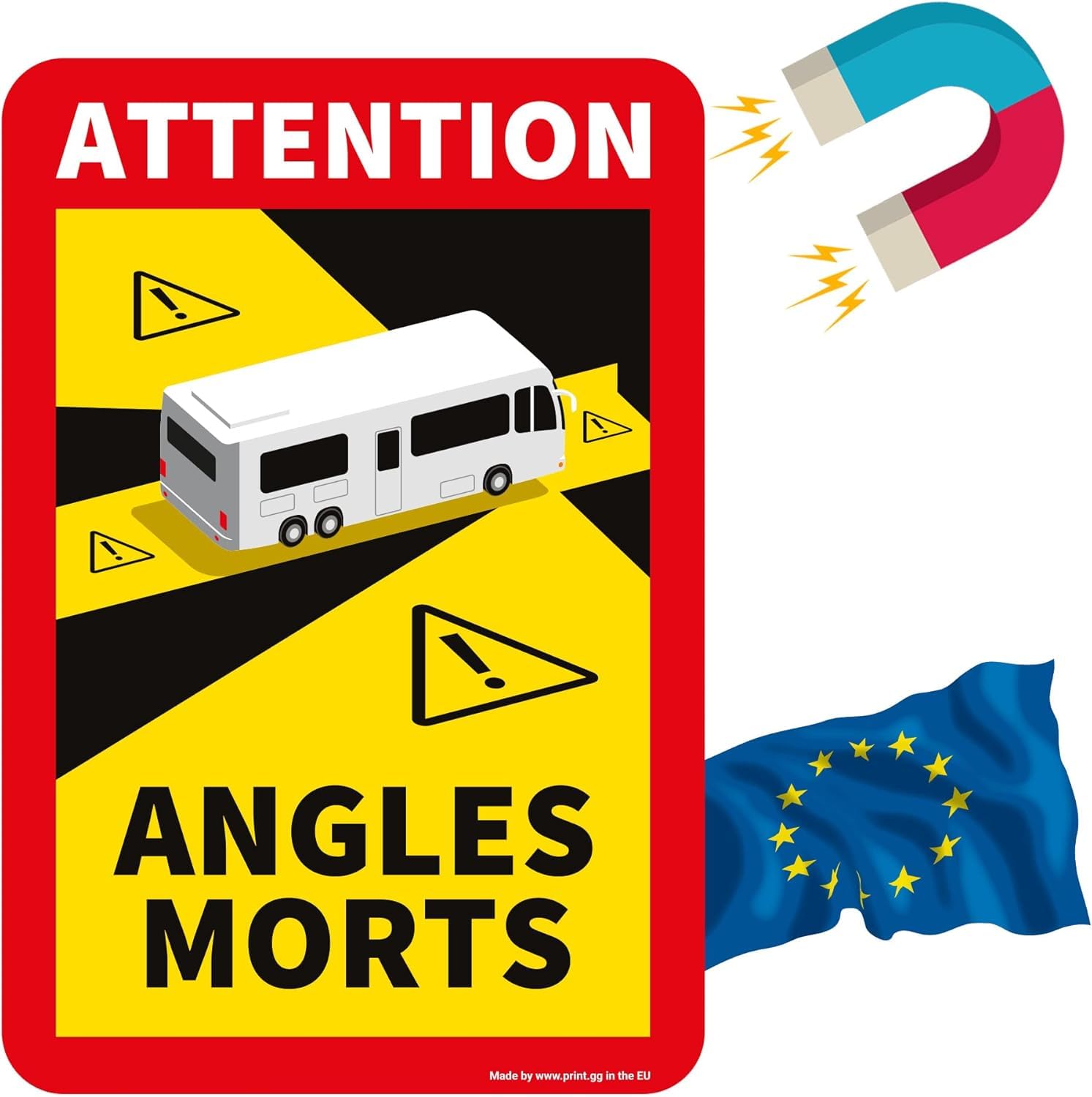 Print.gg Camper Blind Spot Sticker France - Angles Morts Magnet Motorhome And Bus - Magnetic Sign Car 17 X 25 Cm - Motorhome Sticker Warning Sign - Lorry Motorhome And Bus Magnetic Signs Car