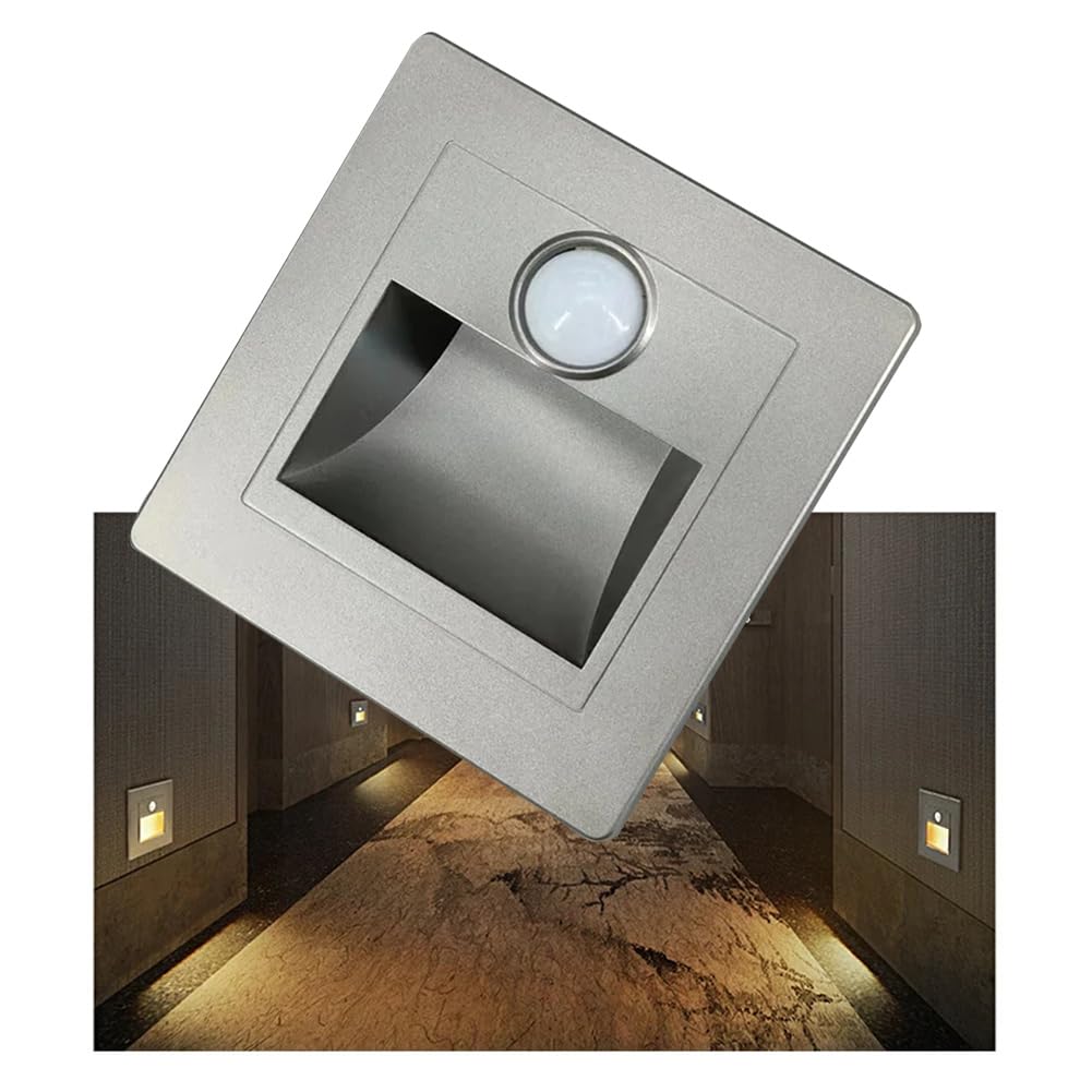 Opaeroo Motion Sensor Stair Lights 3W 3000K Recessed LED Step Light Indoor Stair Step Wall Lamp Staircase Bedroom Decoration 1Pcs Silver