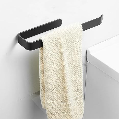 Toalleros de Baño, Toallero Negro sin Taladro, 31,5 cm Toallero Adhesivo, Toallero Ducha Pared, Aluminio, Acabado Mate