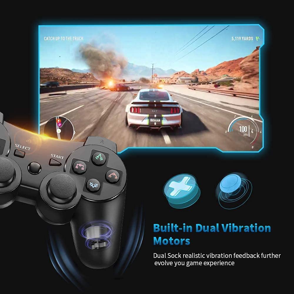 ＲＵＥＩＵＲＩ PS-3 Controller 2 Pack[2025 NEWEST] PS-3 Wireless Controller Playstation 3 Controller Wireless Bluetooth Gamepad with USB Charger Cable for PS-3 Console(Black+Black)