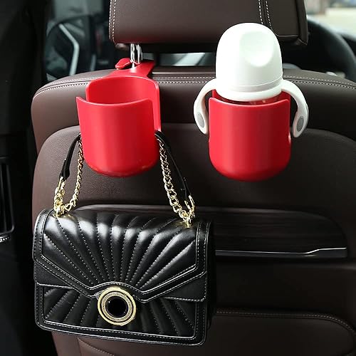 Car Seat Headrest Hook Hanger Storage Organizer Universal with Cup Holder for Handbag fit Universal Vehicle Car (Black)