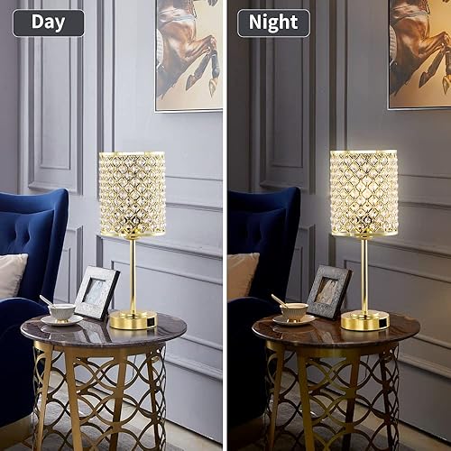 Miniatura 5 de Lámpara de mesa de cristal, control táctil, 2 puertos USB (A+C), regulable de 3 vías, mesita de noche moderna para dormitorio, sala de estar.