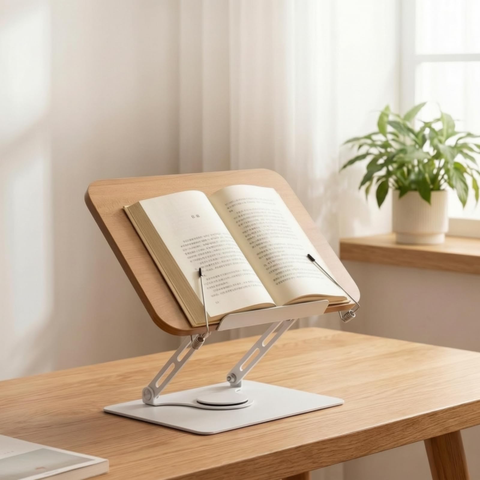 Atril Madera con Base Metal Estable Soporte Lectura Regulable Atril Mesa para Estudiantes, Blanco, Soporte De Lectura Giratorio Con Marco De Acero Blanco Y Tablero De Madera
