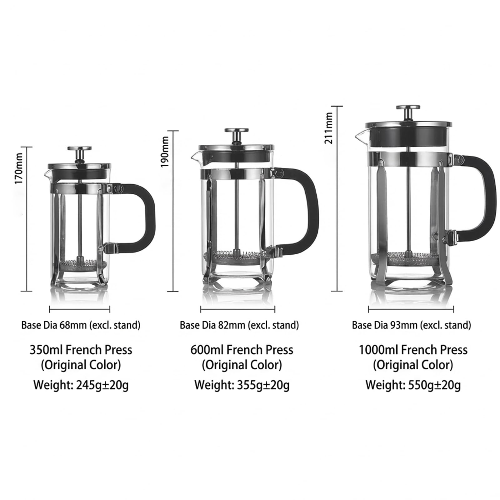 Caffettiera French Press in Vetro Resistente al Calore con Filtro Facile da Pulire, Pressa Francese per Caffè e Tè, Design Multifunzionale Ideale per Casa, Viaggio e Campeggio (600, Millilitri)