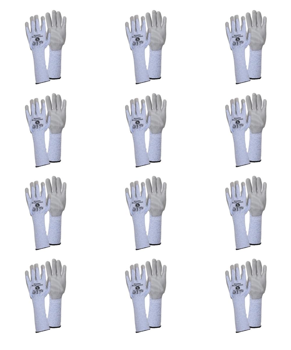 SHARK BLUE LONG/Montage-Handschuhe Schnittschutz mit verlängerter Stulpe/Größe 10, 12 Paar/Montagehandschuhe/Schnittfeste Handschuhe Arbeitshandschuhe
