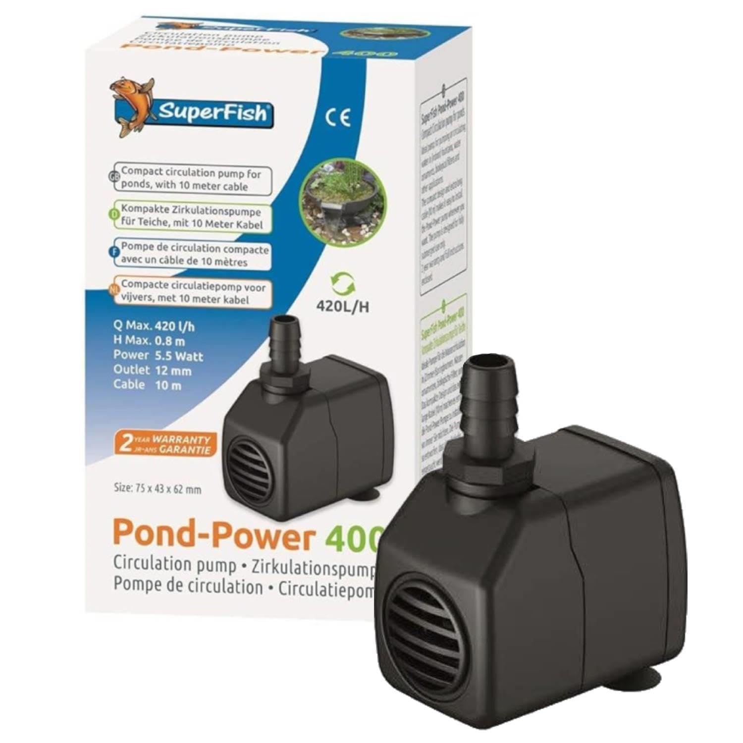 Superfish Pond Power Pump Compact & Economical Filter Circulation Fountain Pump (400)