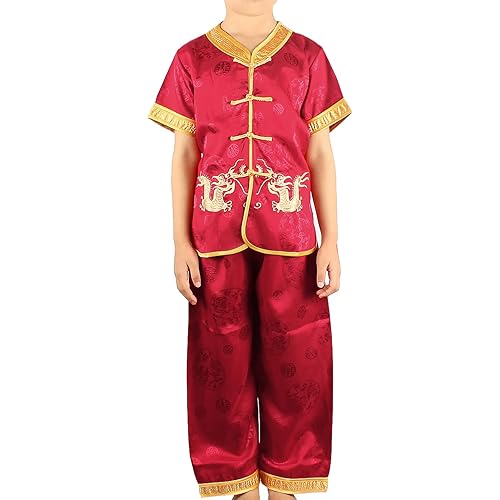 Andux Dragon Kungfu Outfit Embroidery Dragon Suit Chinese Tang Clothes GFTZ-01 (110cm, Red)