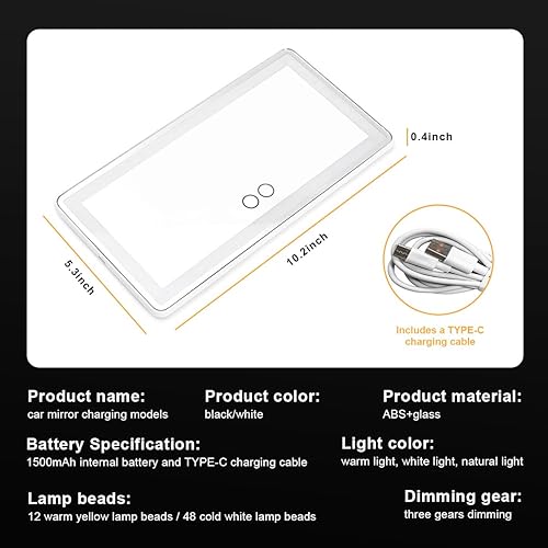 Miniatura 8 de Suvnie Espejo de tocador para visera solar para automóvil, espejo LED recargable con pantalla táctil regulable, espejo de maquillaje con 3 modos de