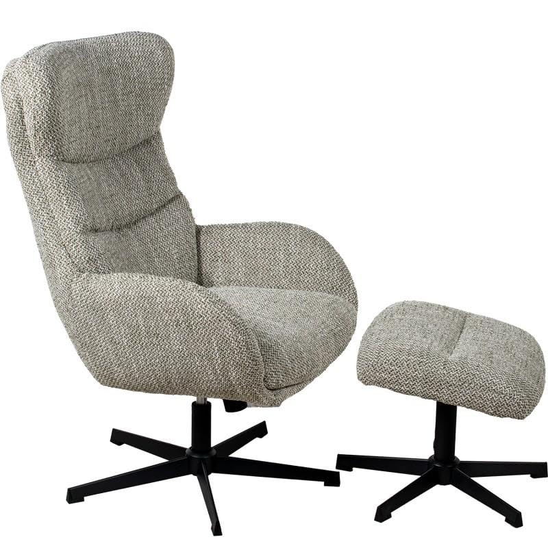 DRW Sillon Relax Giratorio con reposapies de Metal y Tela en Gris y Negro 75x82x108 cm