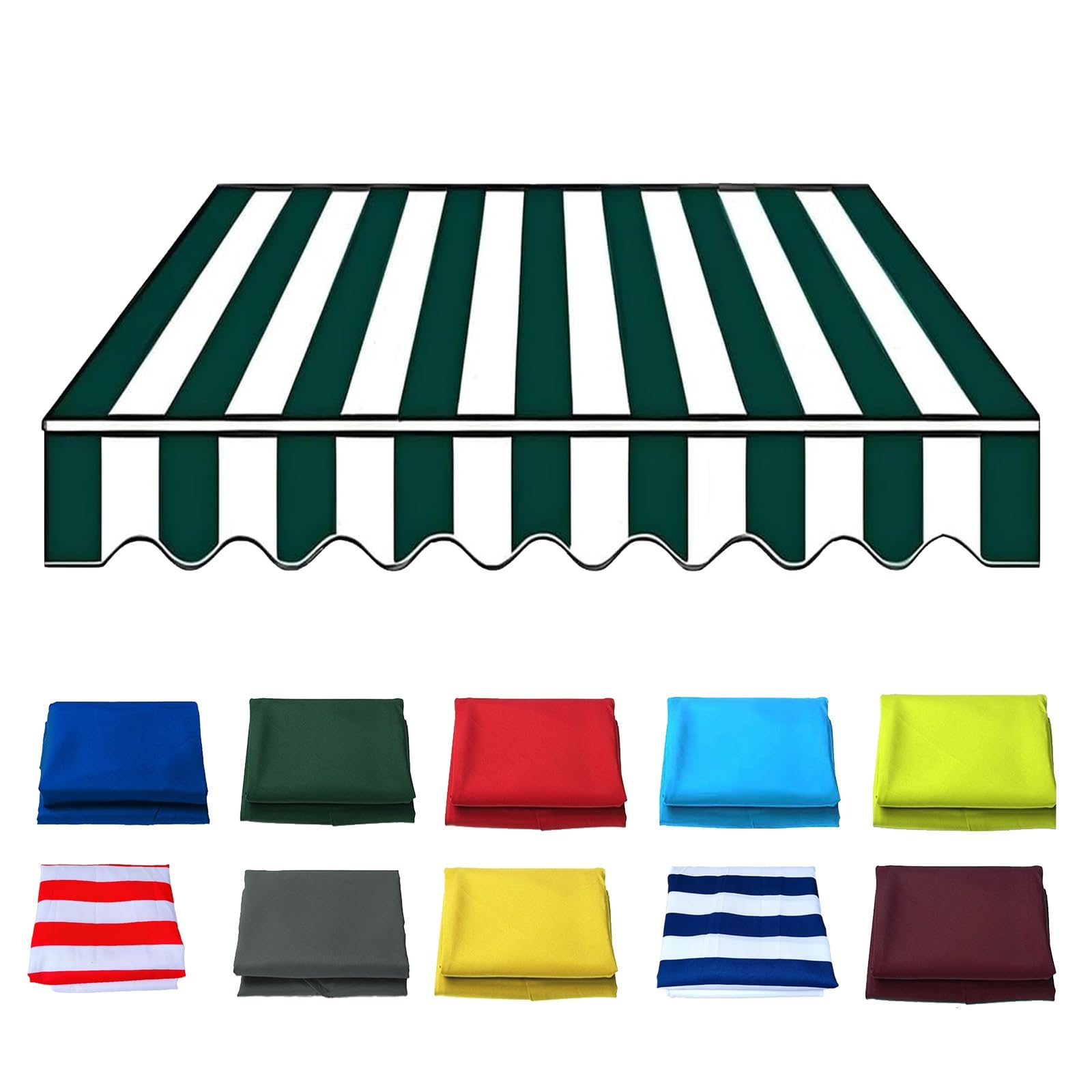 Housse d'auvent imperméable 500x300 cm en tissu d'ombrage à rayures vertes