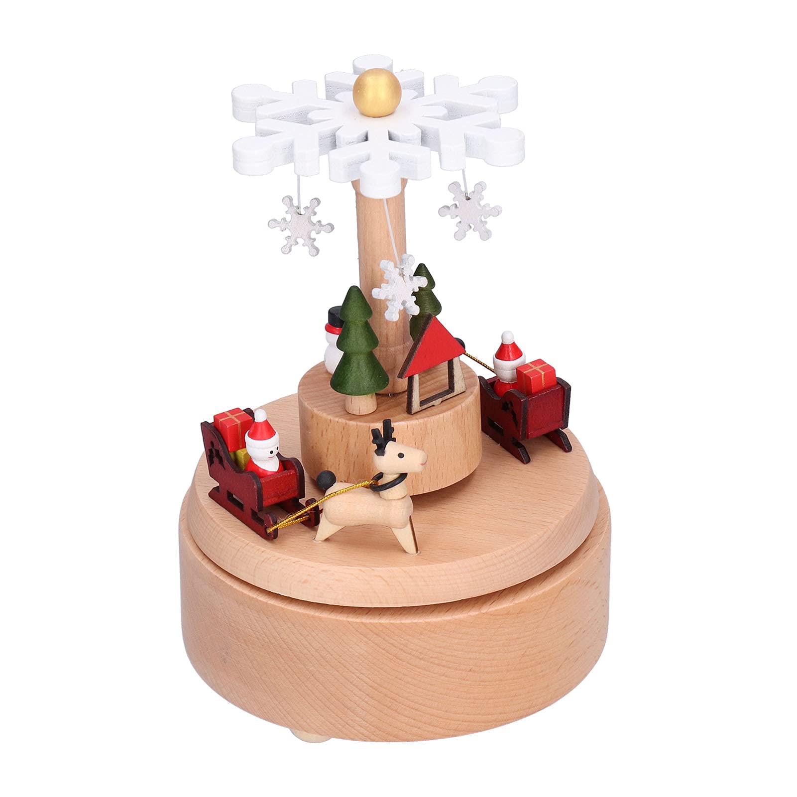 YESYZX Caja de música de Madera Adorno navideño Decoración de Copos de Nieve Textura de Grano de Madera Sonido Hermoso Caja de música navideña