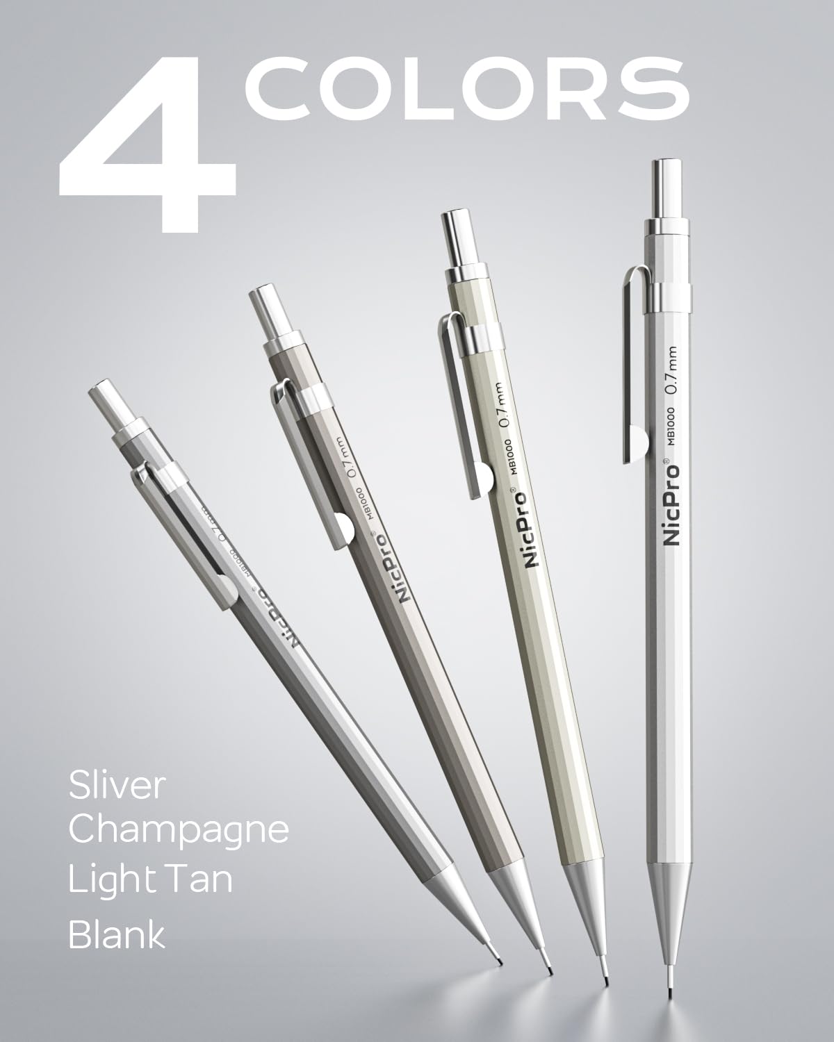 Nicpro 4 Pezzi Matite Meccaniche in Metallo 0,7 mm con 8 Ricariche HB per Scrittura Schizzo Disegno