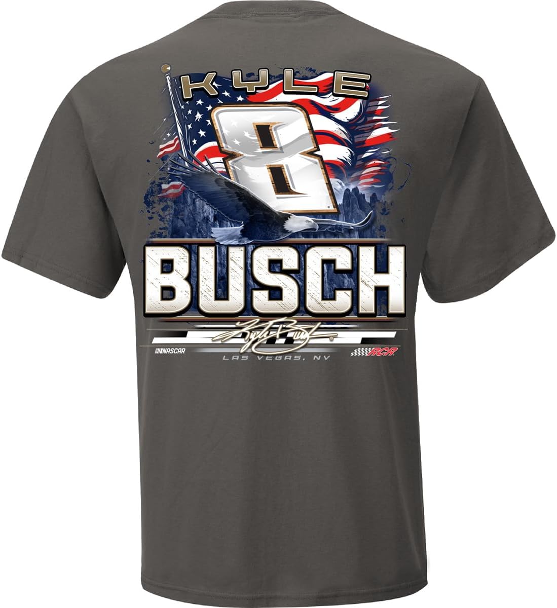 Checkered Flag Sports Kyle Busch Rebel Patriotic Eagle 2-Spot T-Shirt Gray