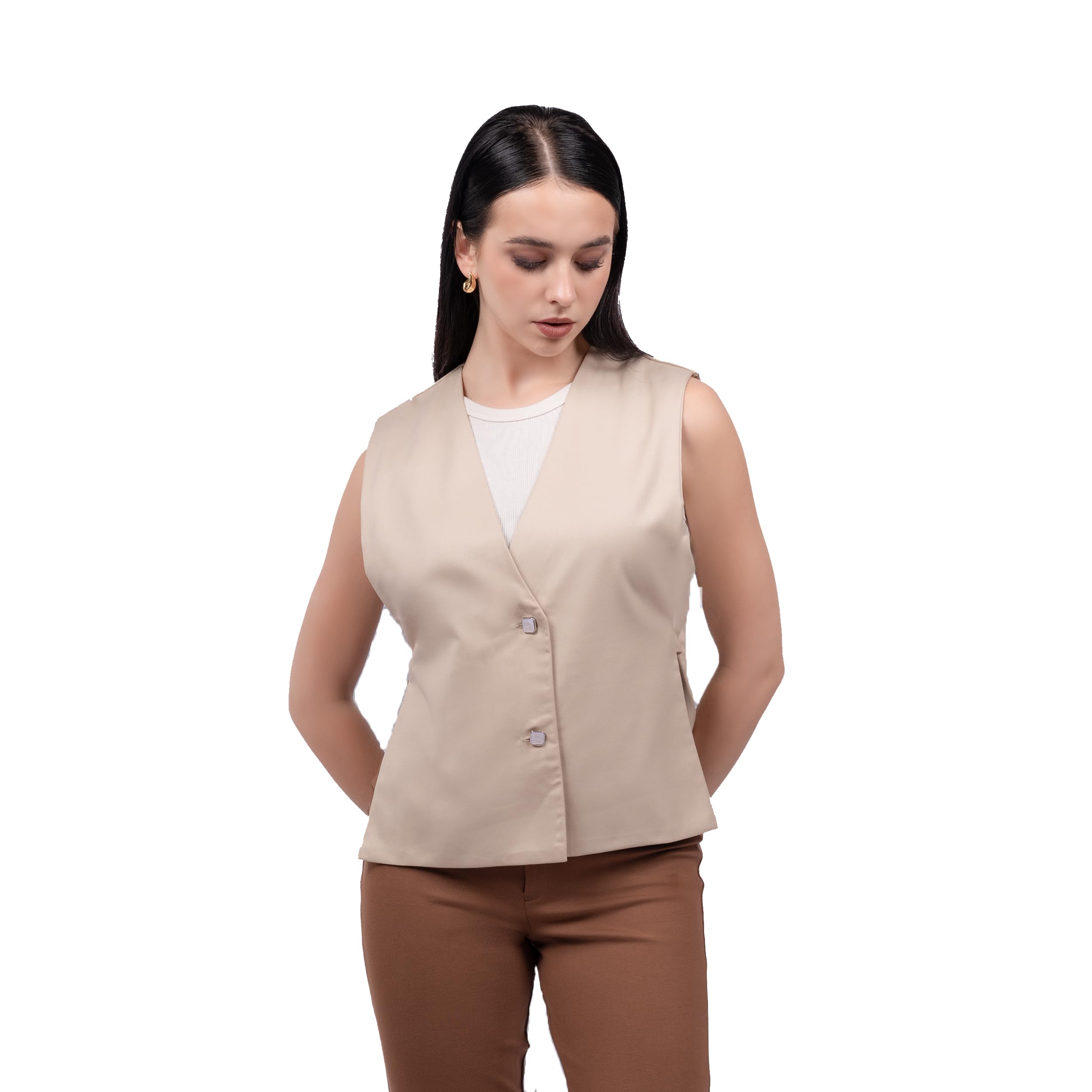 zlaata Formal Waistcoat Top for Women | Club Lycra Fabric | V Neck Style | Sleeveless Side Open Design with Buckle Detail | Regular Fit | Straight Hemline Tops for Woman | Pack of 1-picture-54