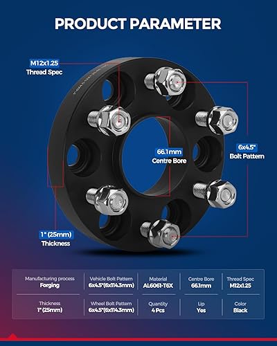 Vista 124 de KAX Espaciadores de rueda de 0.236 x 5.315 in, espaciadores de rueda centrados de 2 pulgadas y 6 lengüetas para F-15-0, Expedition, Mark LT, Negro