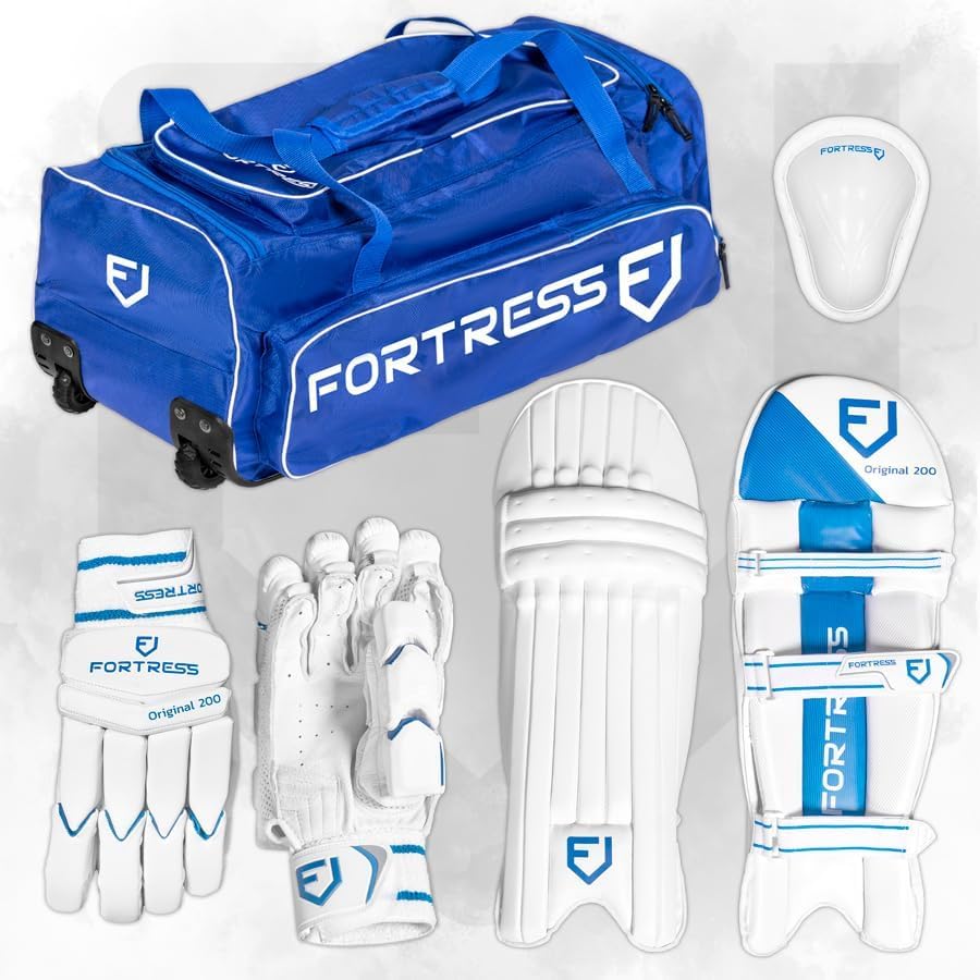 Kit complet de cricket Fortress Original 200 avec jambières gants et sac de transport