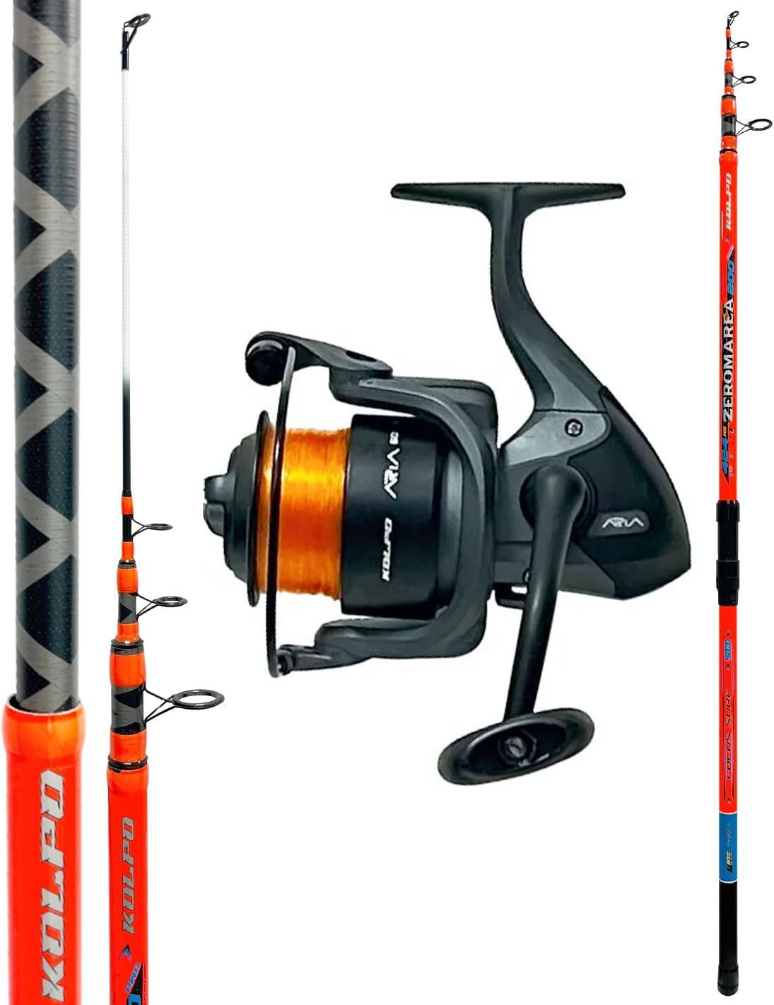 Kolpo Combo Surfcasting Power Fiber 4,20 m 200 g + Aria 6000 con Nylon Canna Mare Pesca Spiaggia