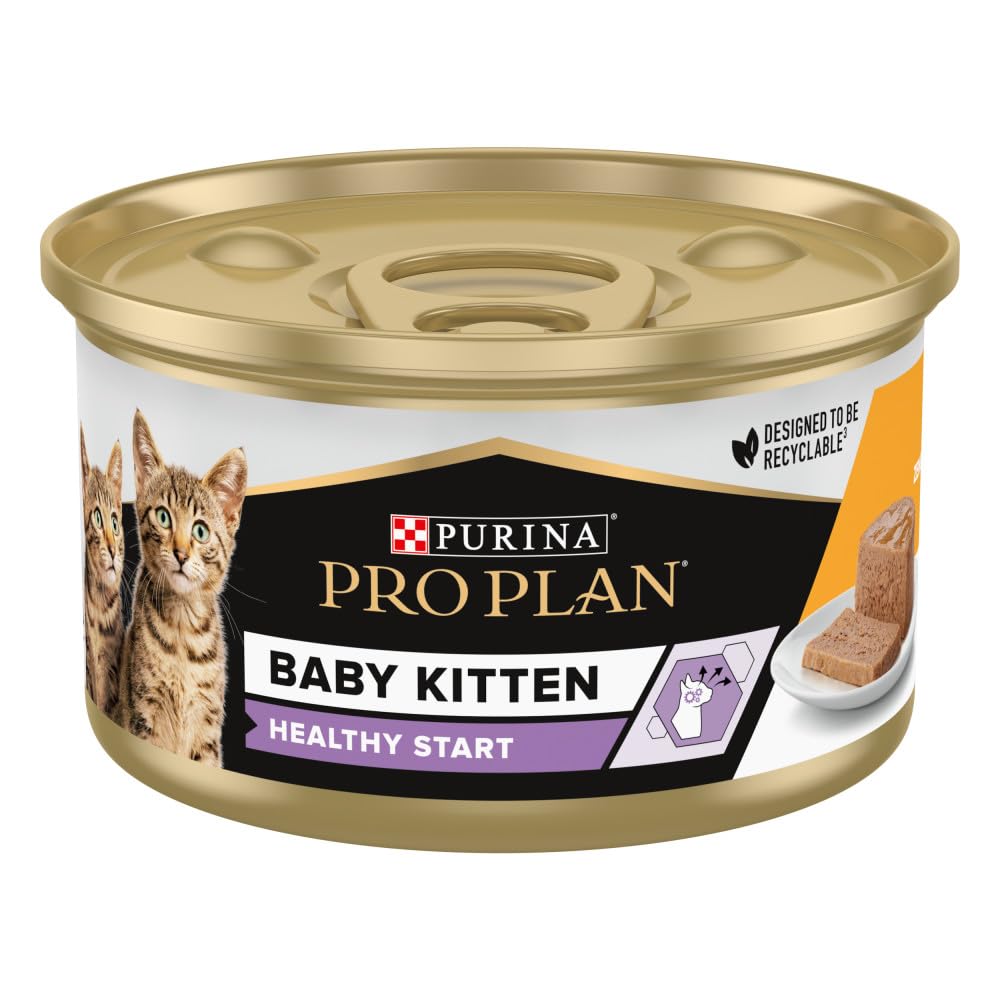 Purina Pro Plan Comida Húmeda para Gatito, Junior, Bebé, Kitten, Mousse con Pollo, 24 latas de 85g