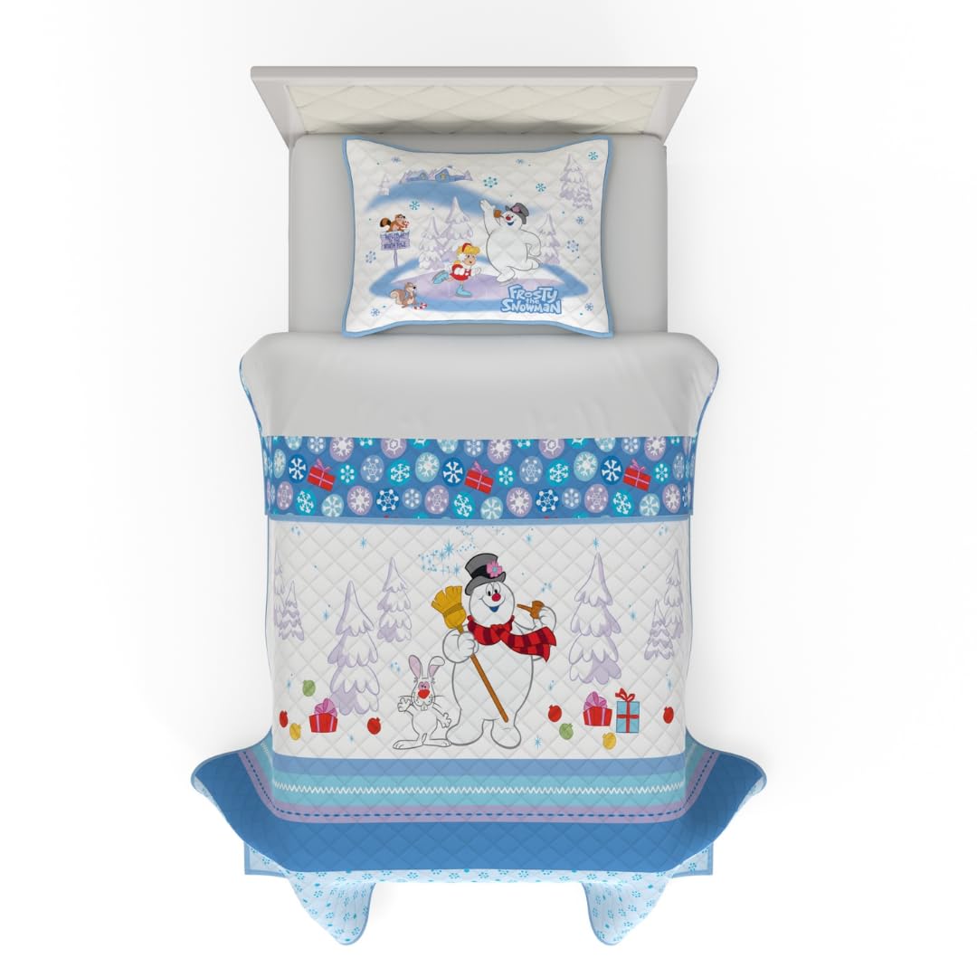 Couette Frosty le Bonhomme de Neige 1 personne avec taie d'oreiller lit simple Franco