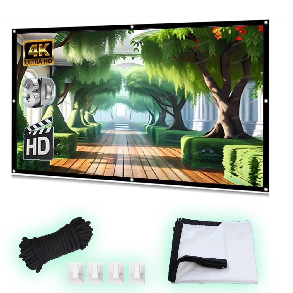 Pieghevole Telo Proiettore Anti Rughe 100" 120" Grande Schermo Proiettore, Doppia Faccia Schermo Cinematografico Lavabile per All'aperto Esterno(84 inch)
