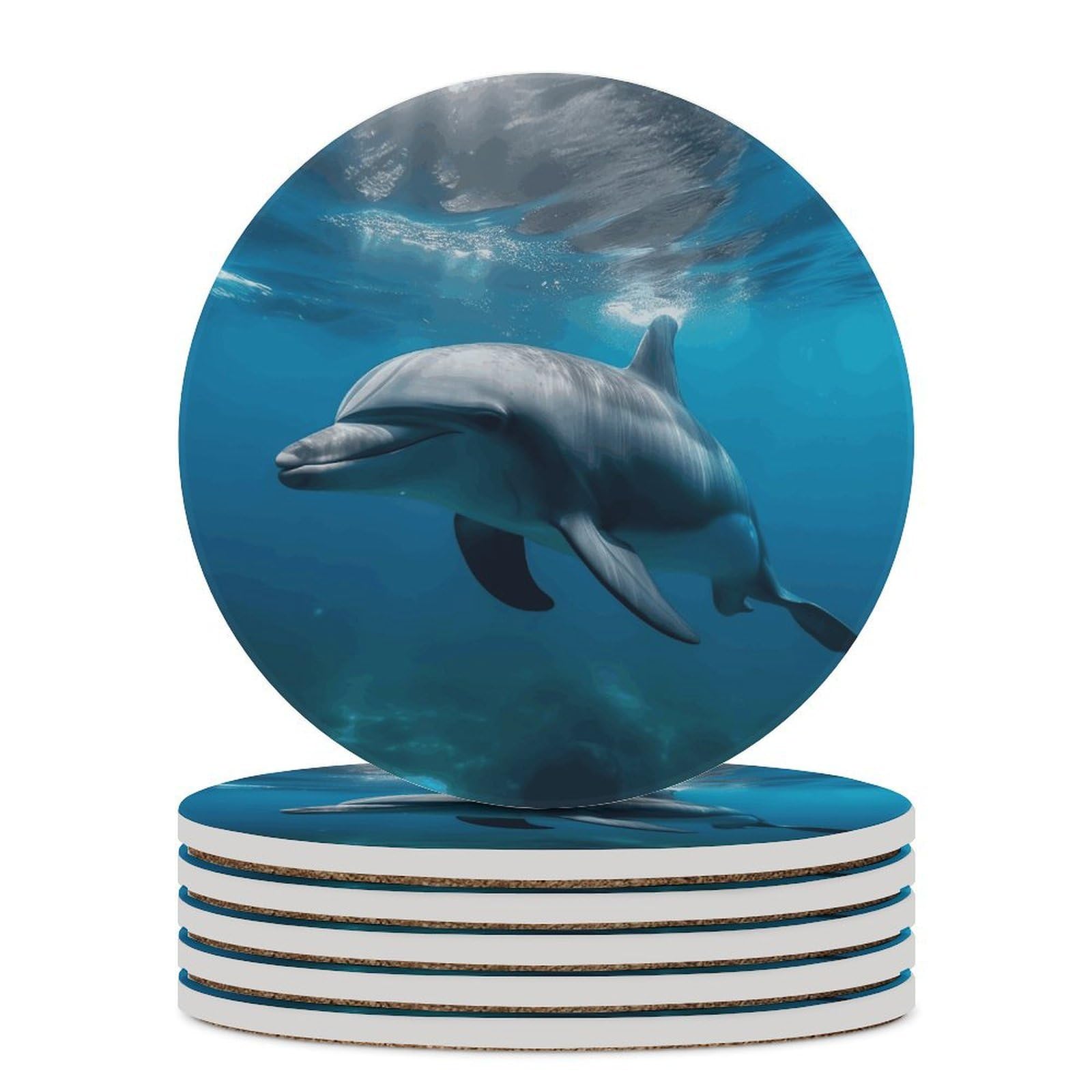 Dolphins in The Ocean1 Coaster with Cork Base Drink Coasters for Coffee Table Decor Modern Cup Coasters with Non-Slip & Heat-Resistant Cute Ceramic Table Coaster for Home Dining