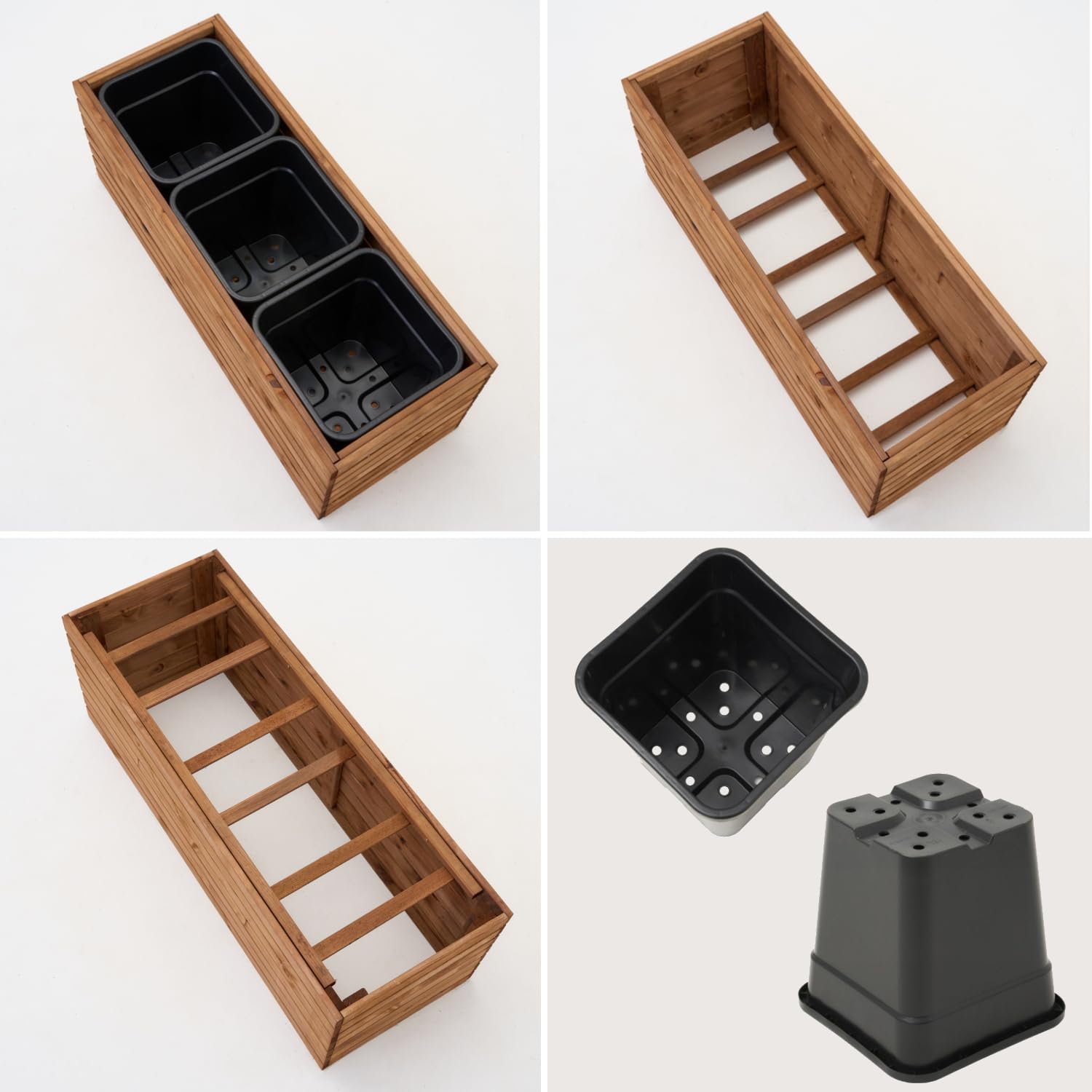 Pflanzkübel mit Rankgitter Spalier mit Pflanzkasten Blumenkasten aus Holz für Garten Balkon Terrasse Hochbeet mit 18L Kunststoff-Pflanzeneinsatz (horizontal-braun, 98x36x35 H115)