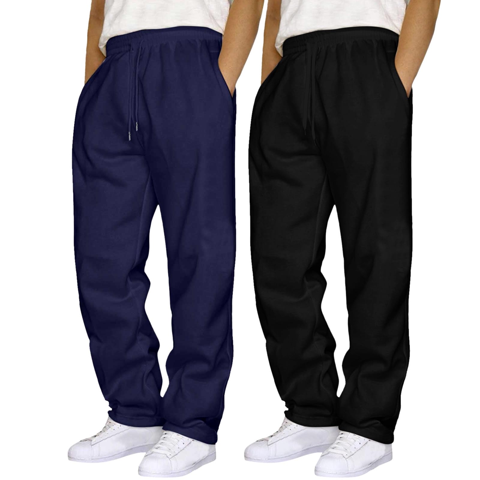 JiXiang Loose Sweatpants for Men Pack 2 Casual Lounge Pants Loose Elastic Waist Drawstring Jogger Sport Baggy Sweat Pants