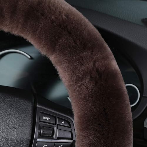 Miniatura 44 de OGLAND - Funda de volante de piel de oveja de felpa suave y esponjosa, para vehículo universal, mujeres y hombres, 14,5-15,5 pulgadas, accesorios