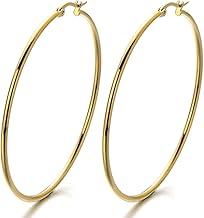 2 Grande Or Plaine Cercle Boucle d'oreille Charnière - Femme Filles Boucles d'oreilles Créoles - Acier Inoxydable